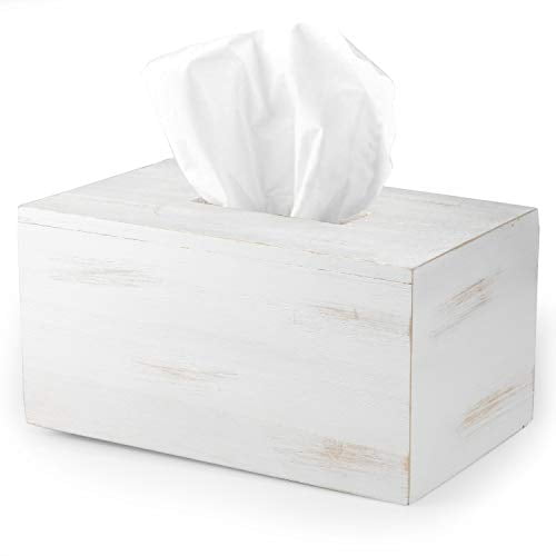 MyGift Vintage White Wood Square Tissue Box Cover MyGift Vintage White Wood Square Tissue Box Cover